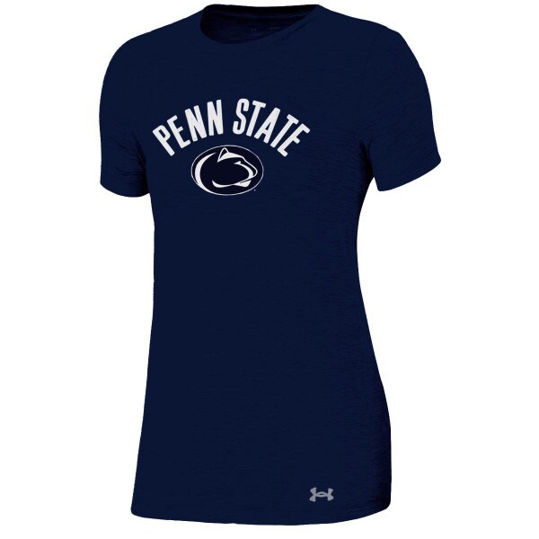 women's Under Armour short sleeve performance t-shirt, navy with Penn State and Athletic Logo
